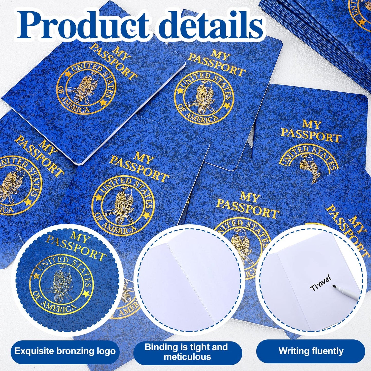 Woanger 50 Pcs Blank Passport for Kids – Blue Travel-Themed Passport Notebook 4 x 5.5 Inch (Classic)