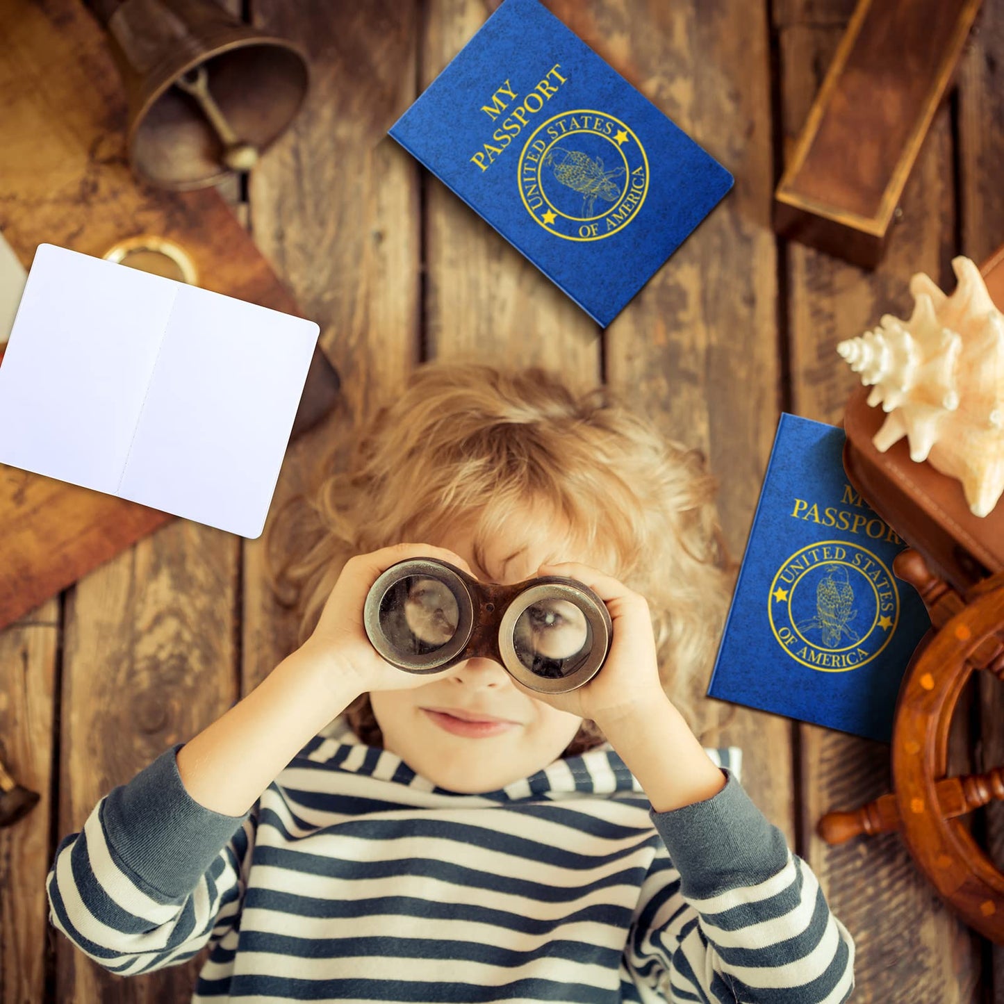 Woanger 50 Pcs Blank Passport for Kids – Blue Travel-Themed Passport Notebook 4 x 5.5 Inch (Classic)