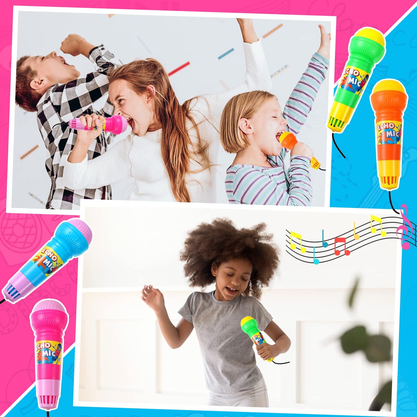 Woanger Echo Microphone Toy – 20-Piece Multicolor Battery-Free Kids Singing Props (4 Colors)