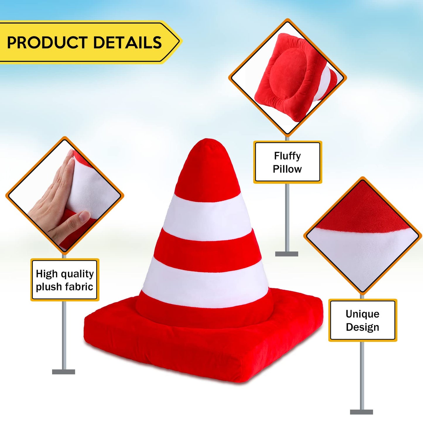 Woanger Race Car Plush Throw Pillows – 2 Pack, 15.7in 3D Wheel & Traffic Cone