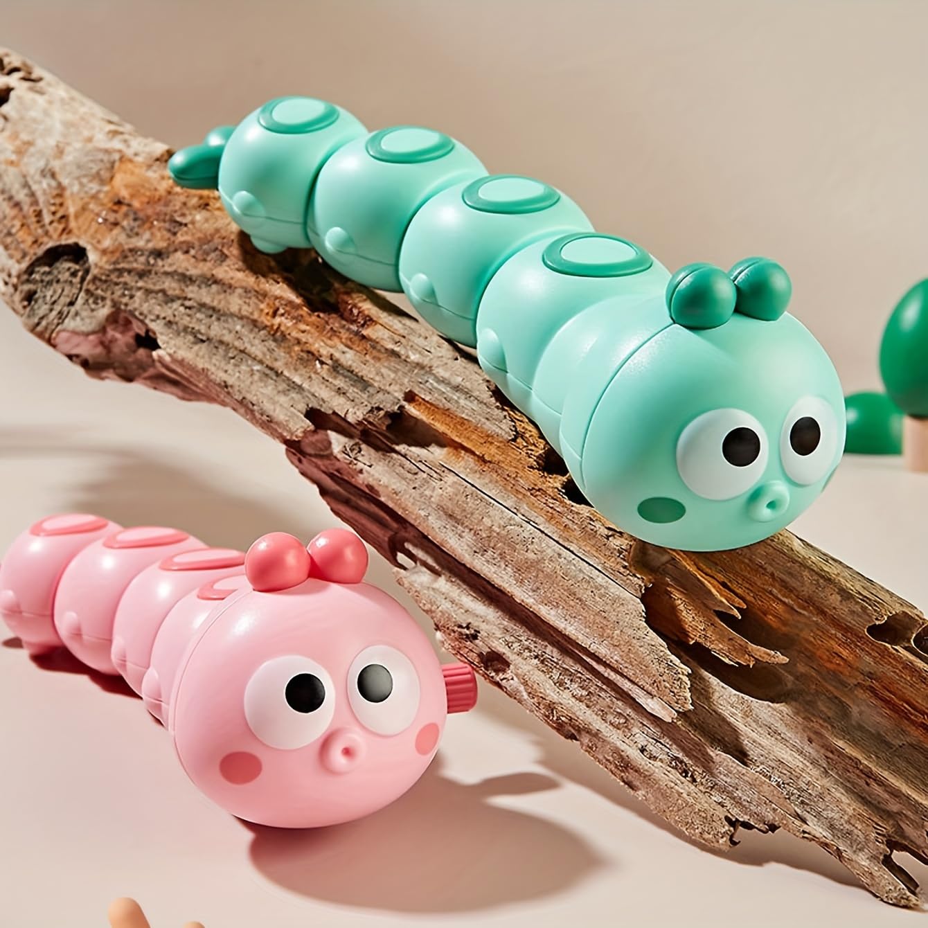 WOBOX Wind-Up Caterpillar Toy – Safe STEM Crawling Insect for Toddlers (Green, 3-Pack)
