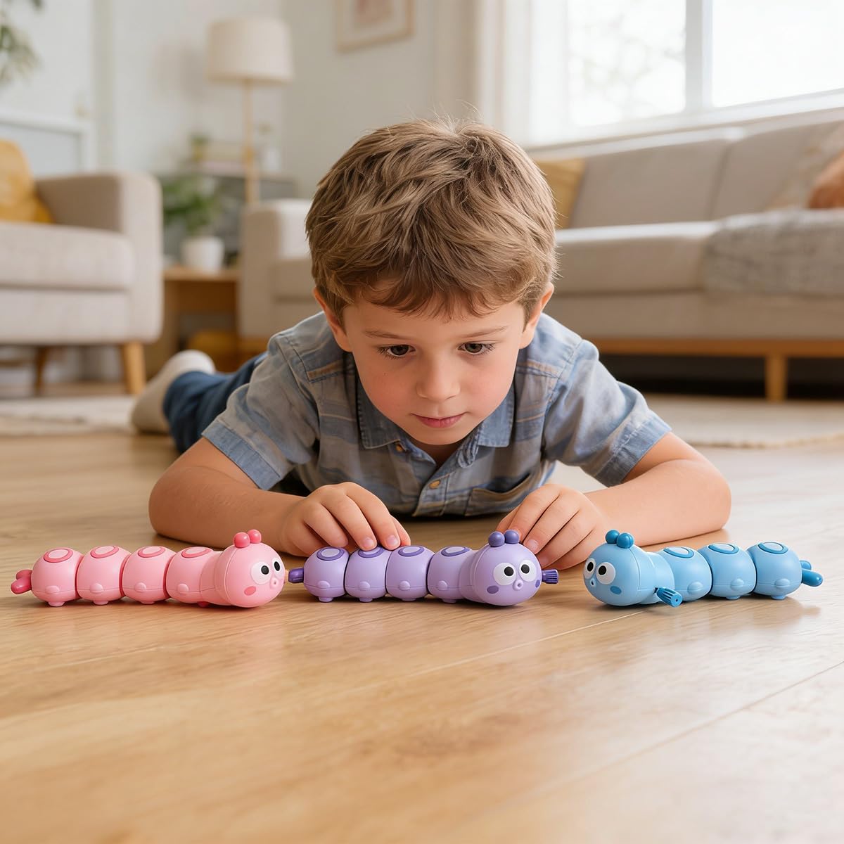 WOBOX 3Pcs Purple Wind-Up Caterpillar Toy – Educational STEM Crawling Insects for Toddlers (Safe, Non-Toxic)