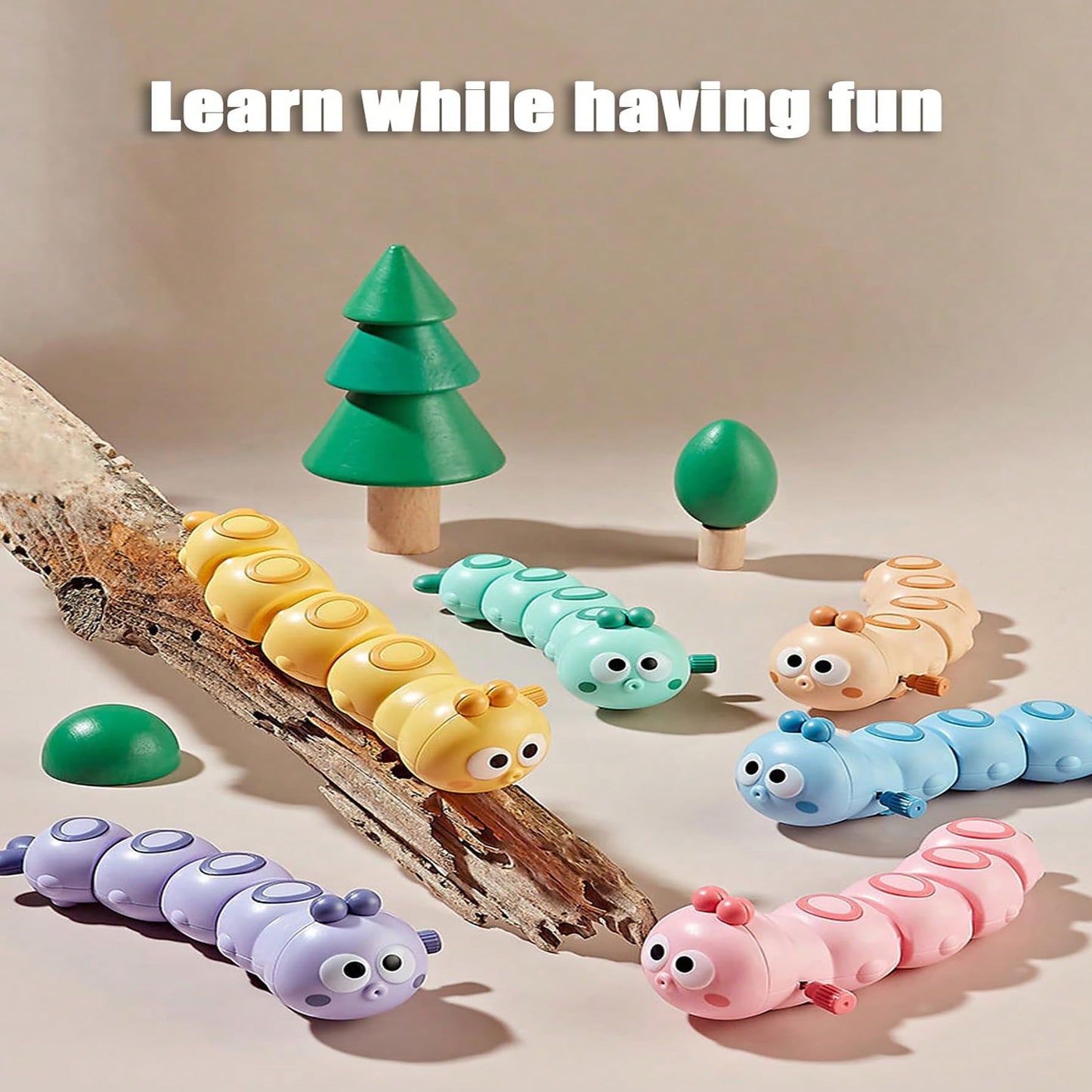 WOBOX 6Pcs Multicolor Wind-Up Caterpillar Toy – STEM Crawling Insects for Toddlers