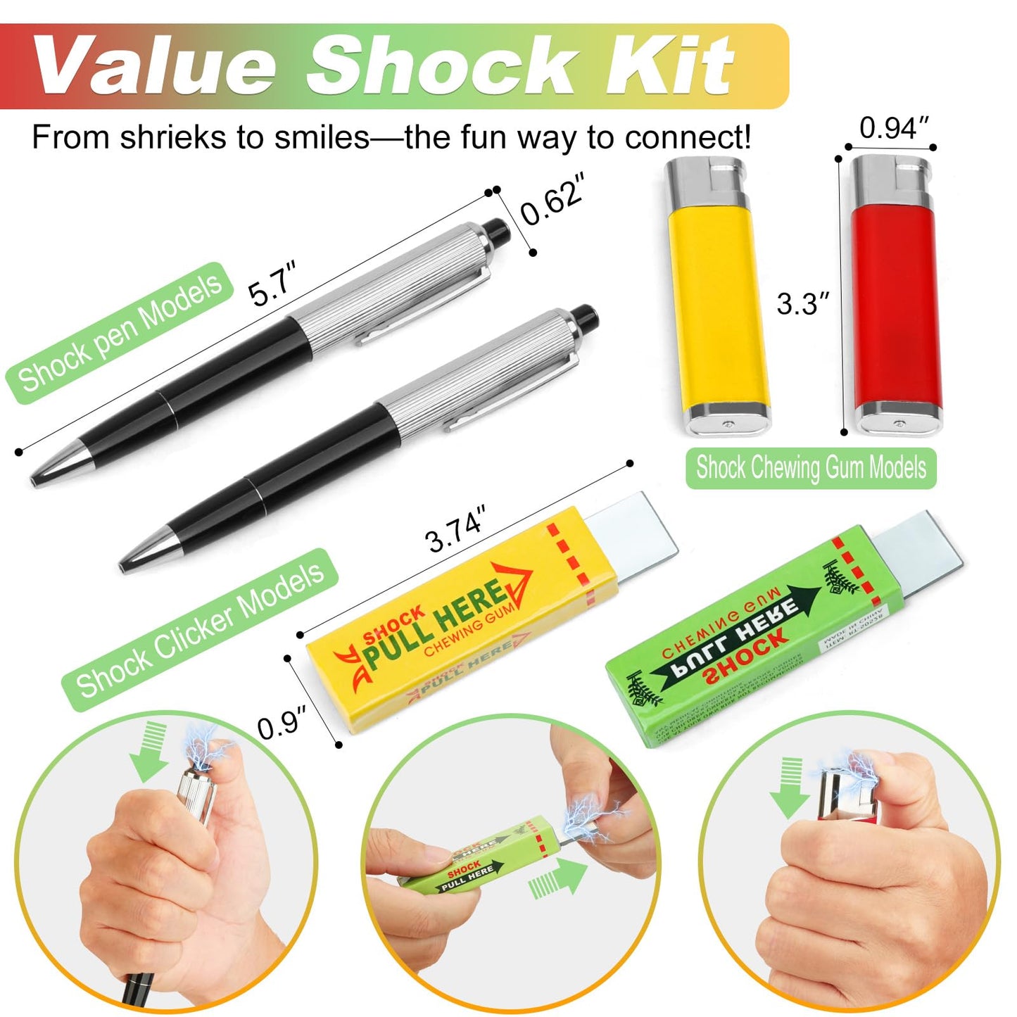 WOCNIB 6-Piece Electric Shock Prank Toy Set — Three Shocking Methods for Party Fun