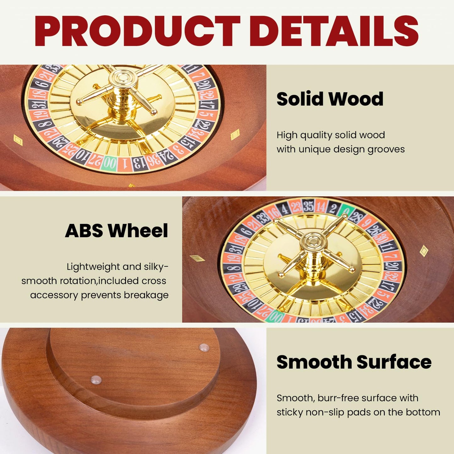 WodGod Roulette Wheel & Craps Set — Premium 10-Inch Solid Wood Wheel, Double-Sided Mat, 200 Chips