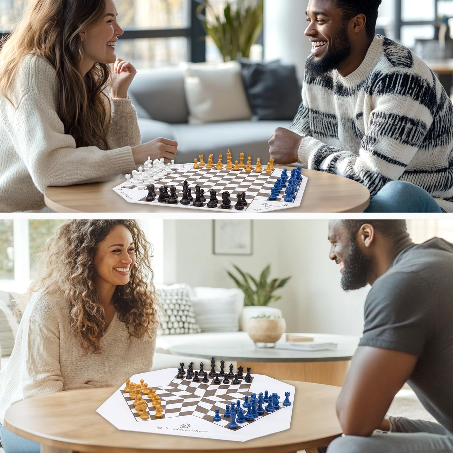 WodGod 3-4 Player Leather Chess Board Set | Double-Sided Board with 64 Colorful Pieces