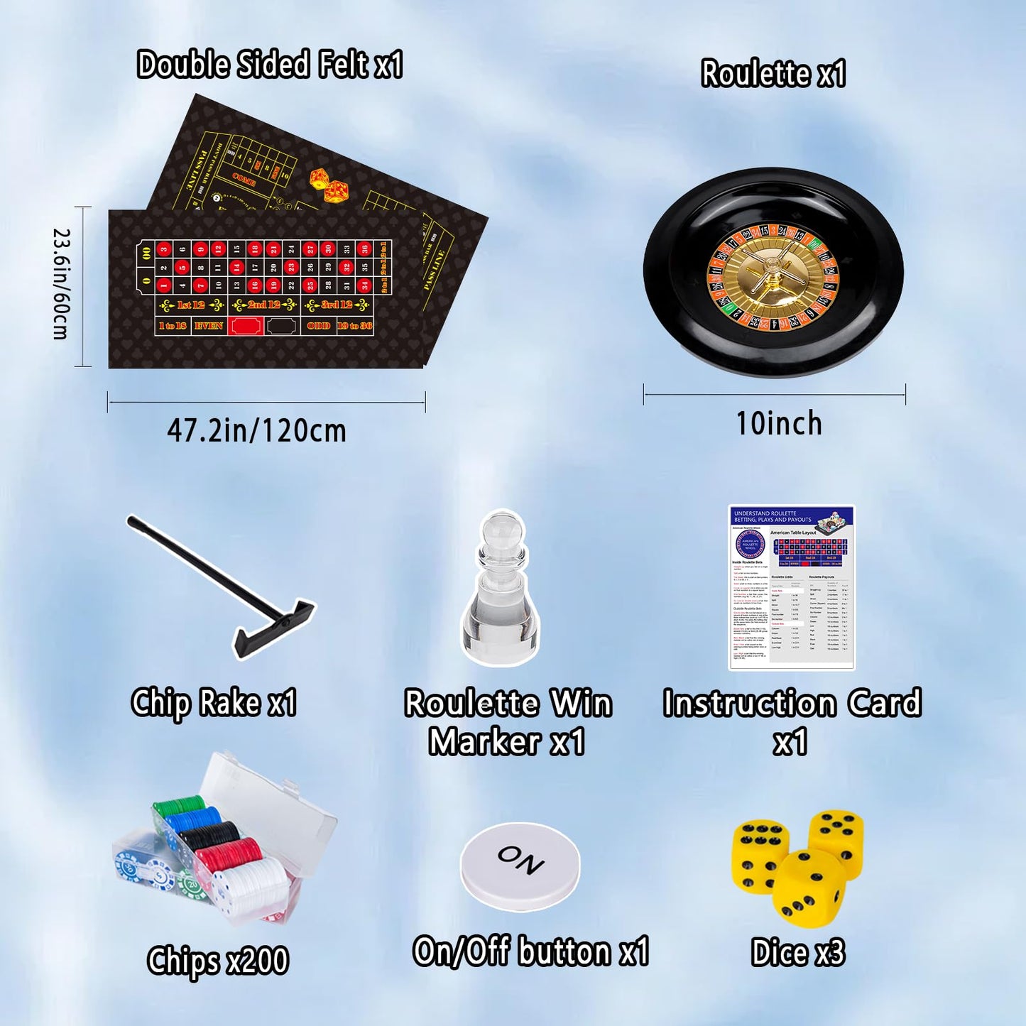 WodGod Roulette Wheel and Craps Set – 10-Inch Roulette, 200 Chips, Double-Sided Felt, Portable Party Kit