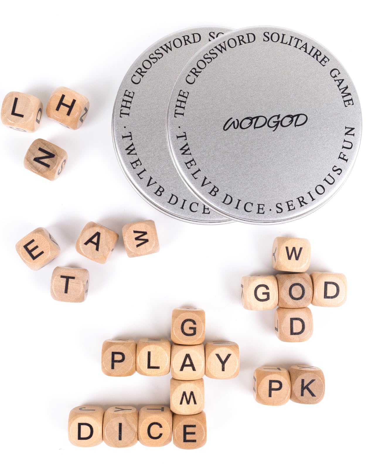 WodGod 2 Set Crossword Dice Game – Wooden Letter Dice for Travel & Family Nights
