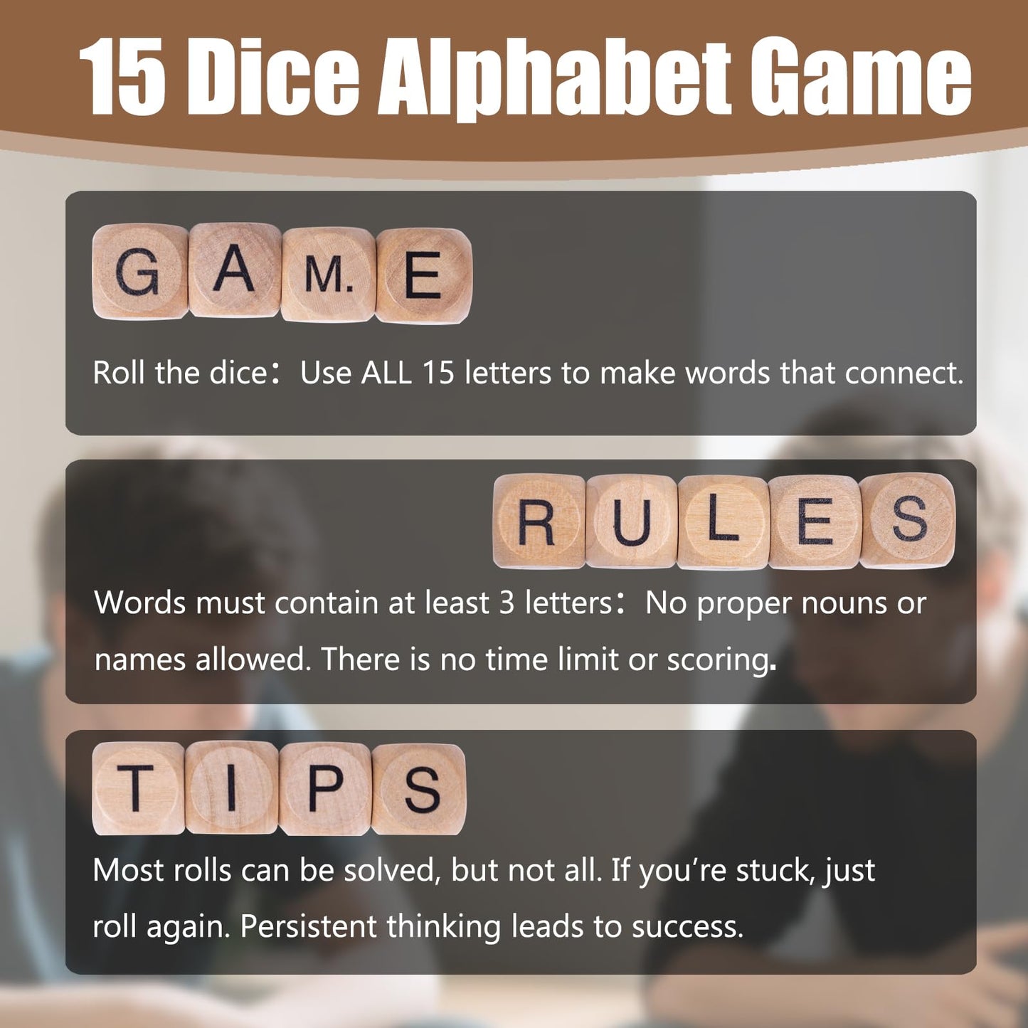 WodGod Crossword Dice Game for Adults - 15 Wooden Letter Dice for Strategic Word Play