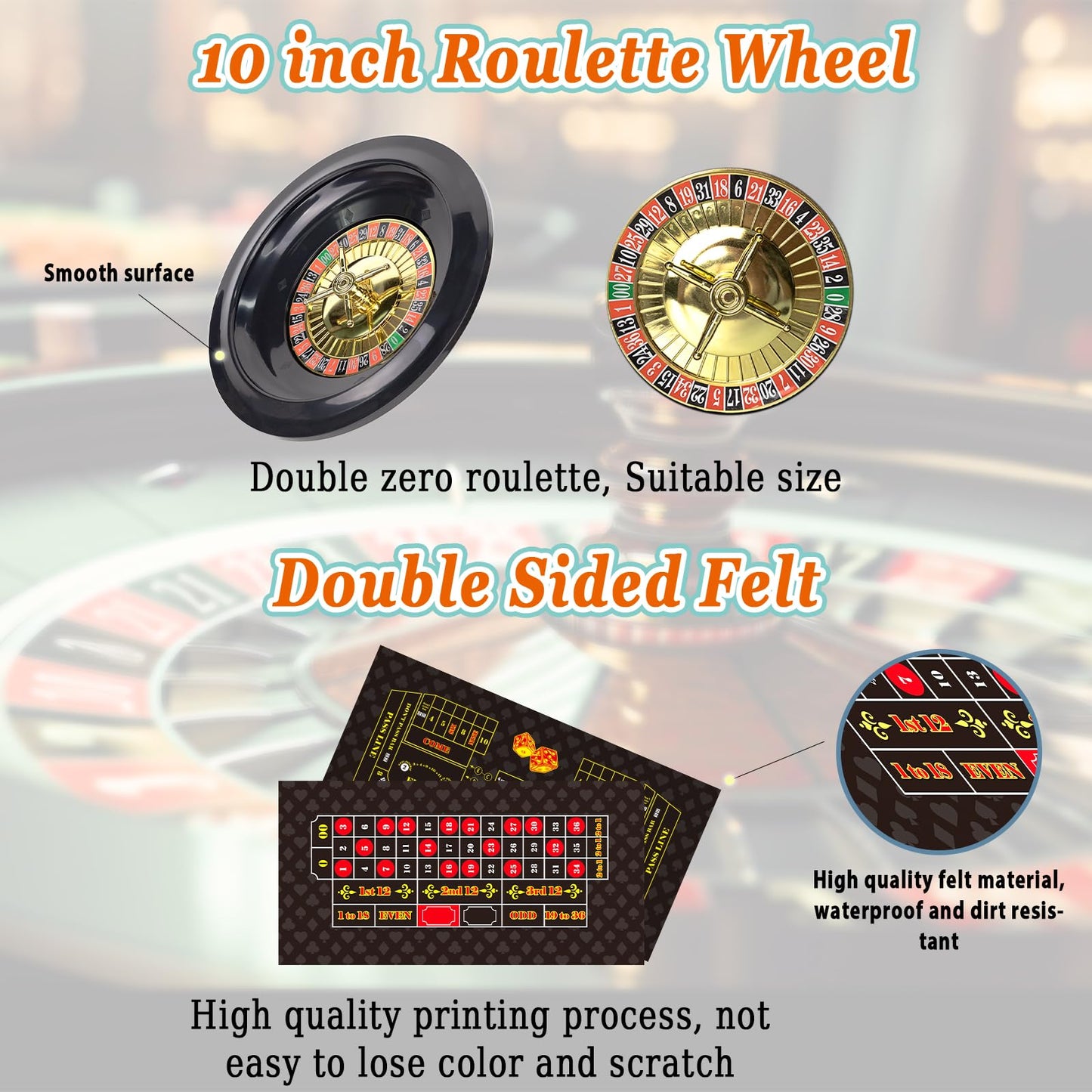 WodGod Roulette Wheel and Craps Set – 10-Inch Roulette, 200 Chips, Double-Sided Felt, Portable Party Kit