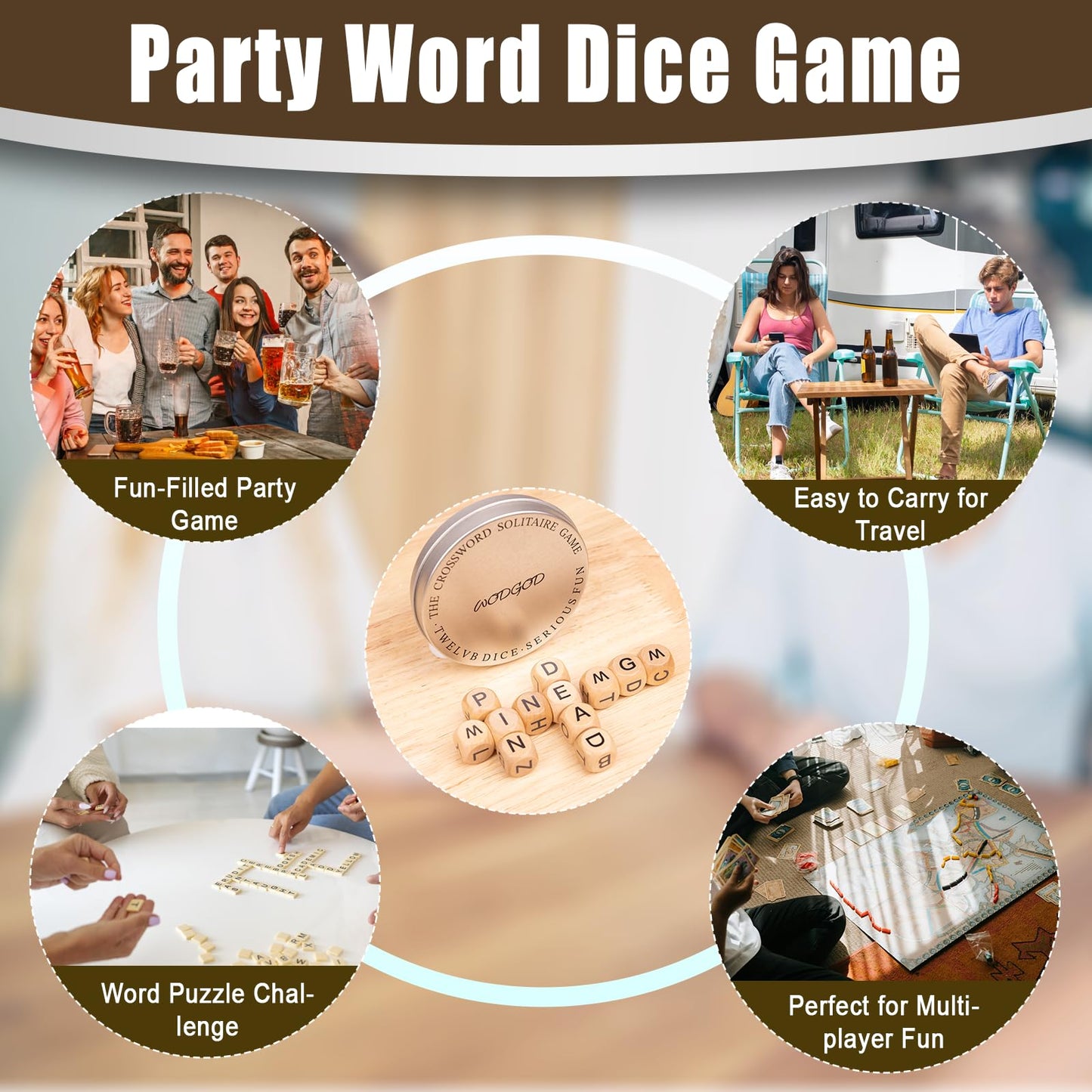 WodGod 2 Set Crossword Dice Game – Wooden Letter Dice for Travel & Family Nights
