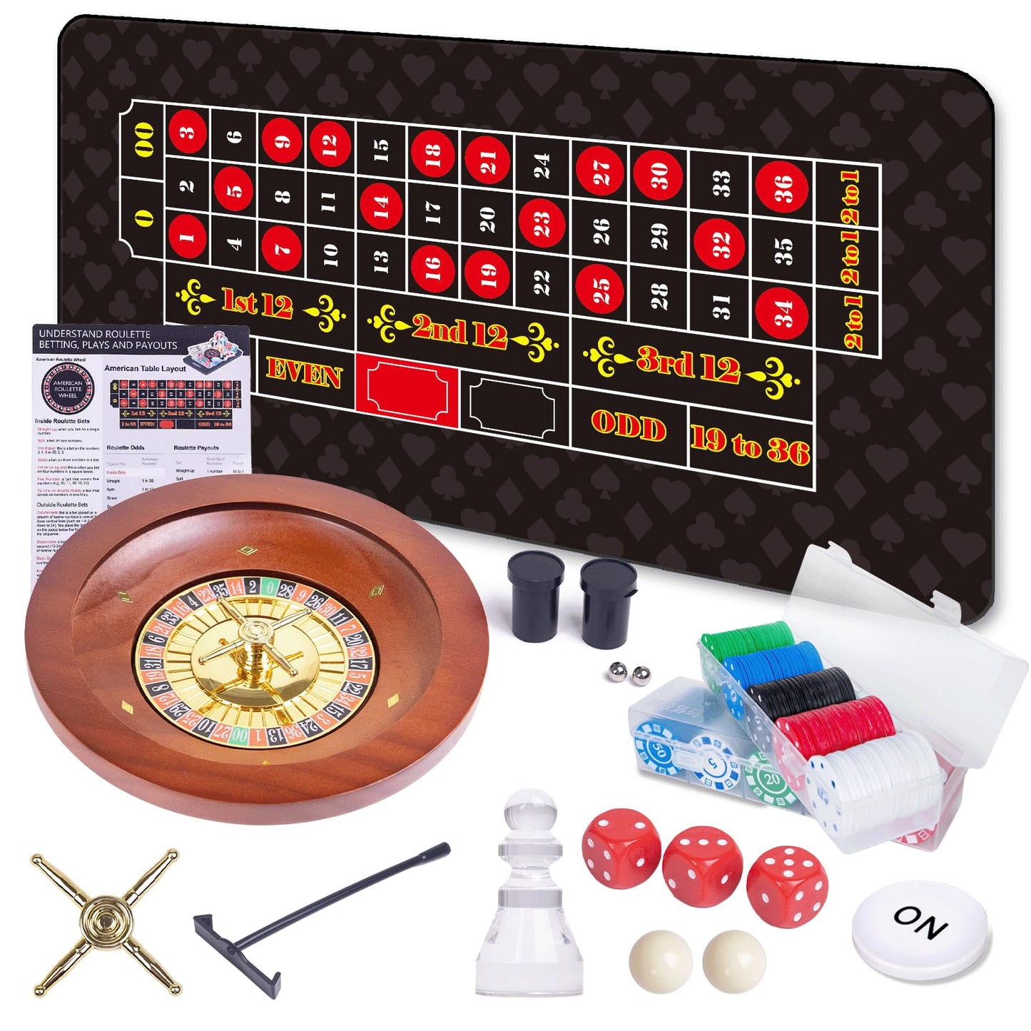 WodGod Roulette Wheel & Craps Set — Premium 10-Inch Solid Wood Wheel, Double-Sided Mat, 200 Chips