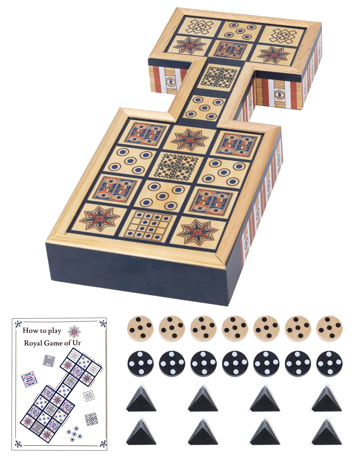 WodGod Wooden Royal Game of UR – 2-Player Strategy Board with Storage Drawers (Orange)