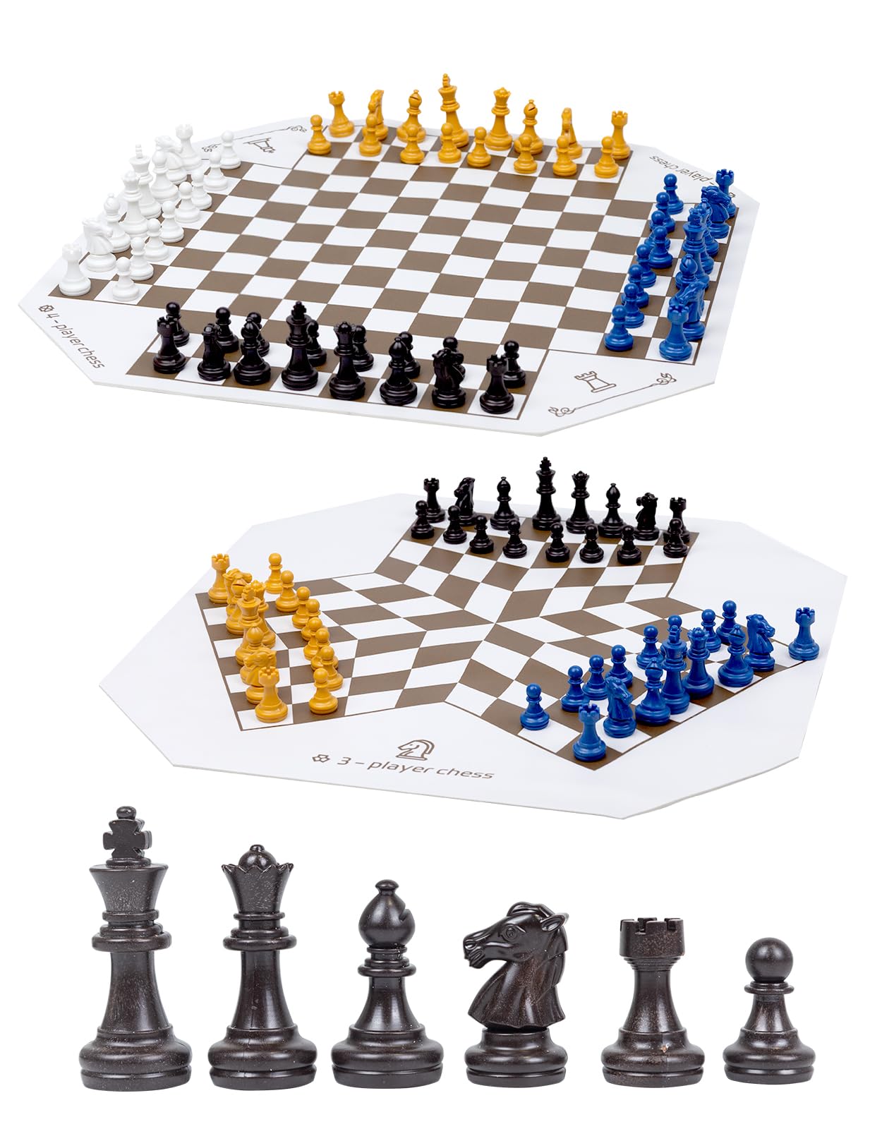 WodGod 3-4 Player Leather Chess Board Set | Double-Sided Board with 64 Colorful Pieces