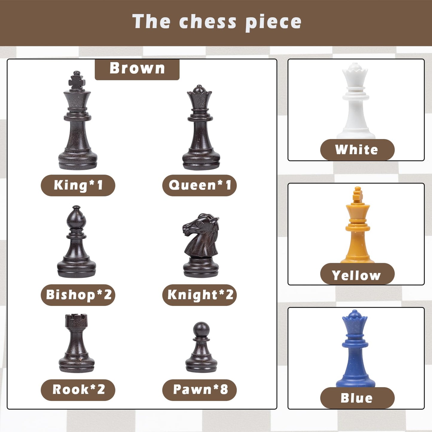 WodGod 3-4 Player Leather Chess Board Set | Double-Sided Board with 64 Colorful Pieces