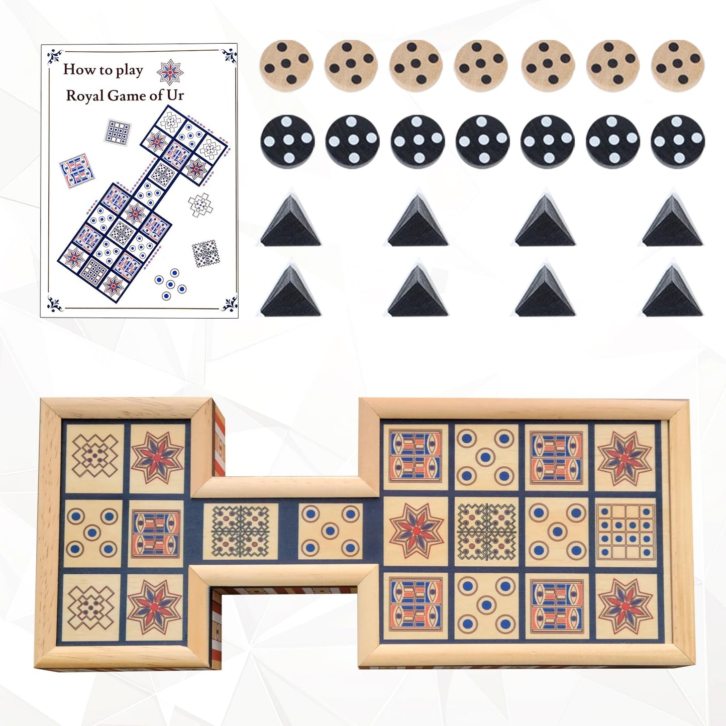 WodGod Wooden Royal Game of UR – 2-Player Strategy Board with Storage Drawers (Orange)
