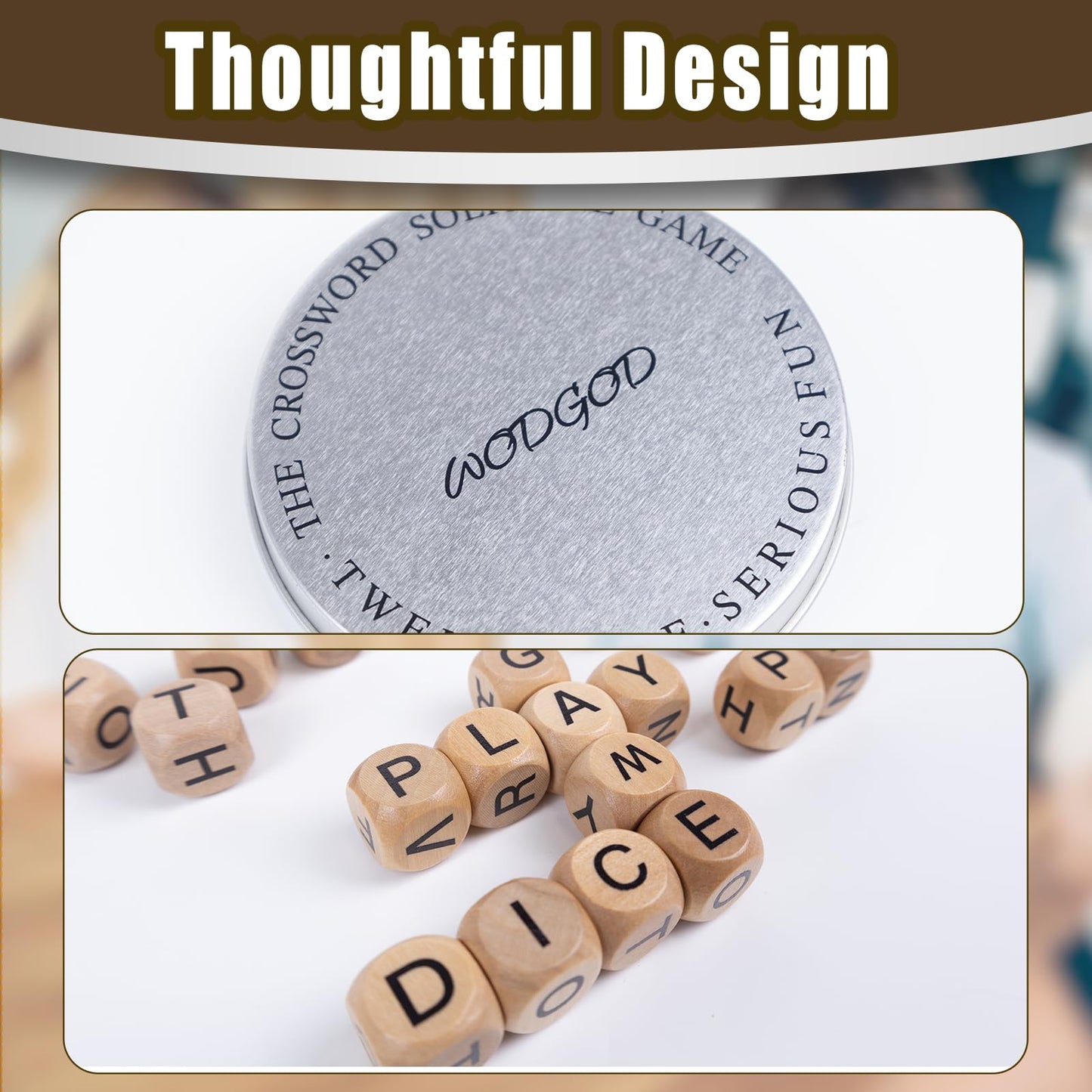 WodGod 2 Set Crossword Dice Game – Wooden Letter Dice for Travel & Family Nights
