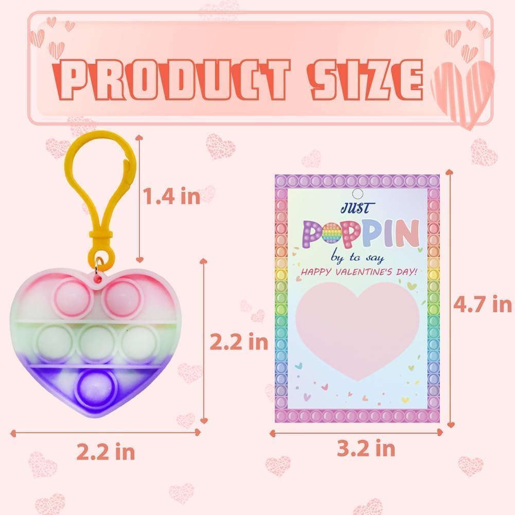 WODMAZ Valentines Day Gifts for Kids – 28-Pack Heart Pop Fidget Toys & Cards