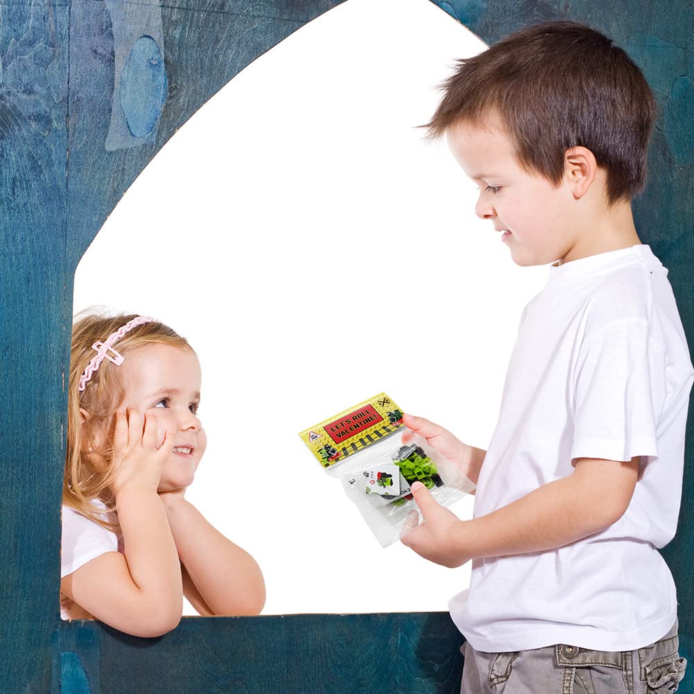 WODMAZ 24-Pack Train Building Blocks with Valentine's Gift Cards — 6-in-1 Set for Kids, Classroom Prizes & Party Favors