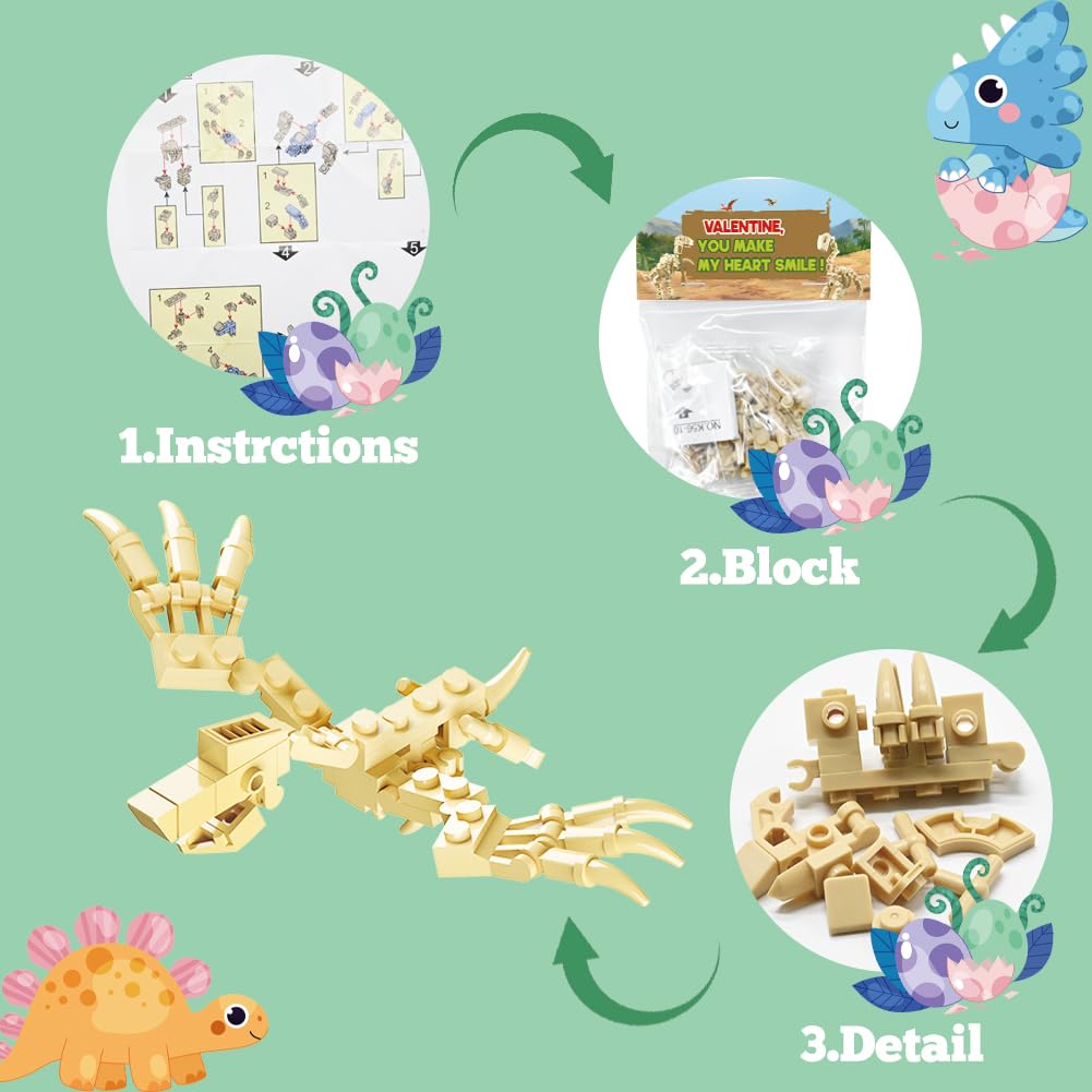 WODMAZ 24 Pack Dinosaur Building Blocks – Easter Basket Stuffers & Valentines Party Favors