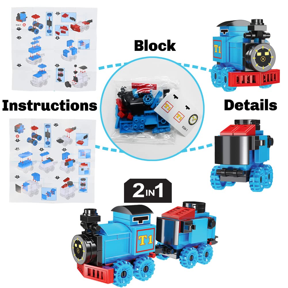 WODMAZ 24-Pack Train Building Blocks with Valentine's Gift Cards — 6-in-1 Set for Kids, Classroom Prizes & Party Favors