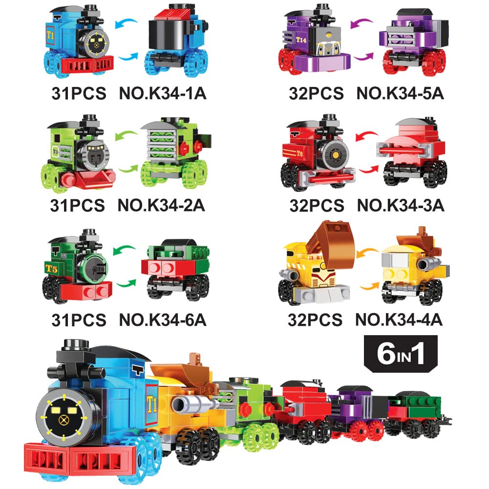 WODMAZ 24-Pack Train Building Blocks with Valentine's Gift Cards — 6-in-1 Set for Kids, Classroom Prizes & Party Favors