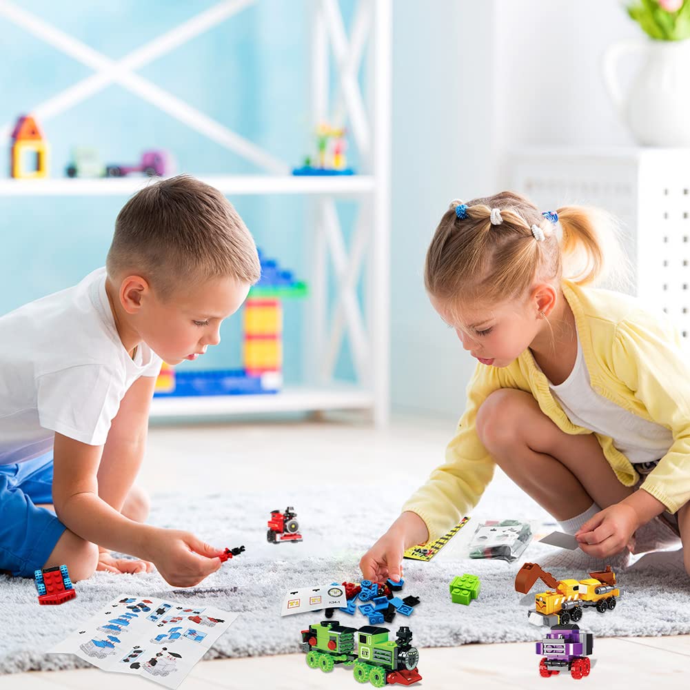 WODMAZ 24-Pack Train Building Blocks with Valentine's Gift Cards — 6-in-1 Set for Kids, Classroom Prizes & Party Favors