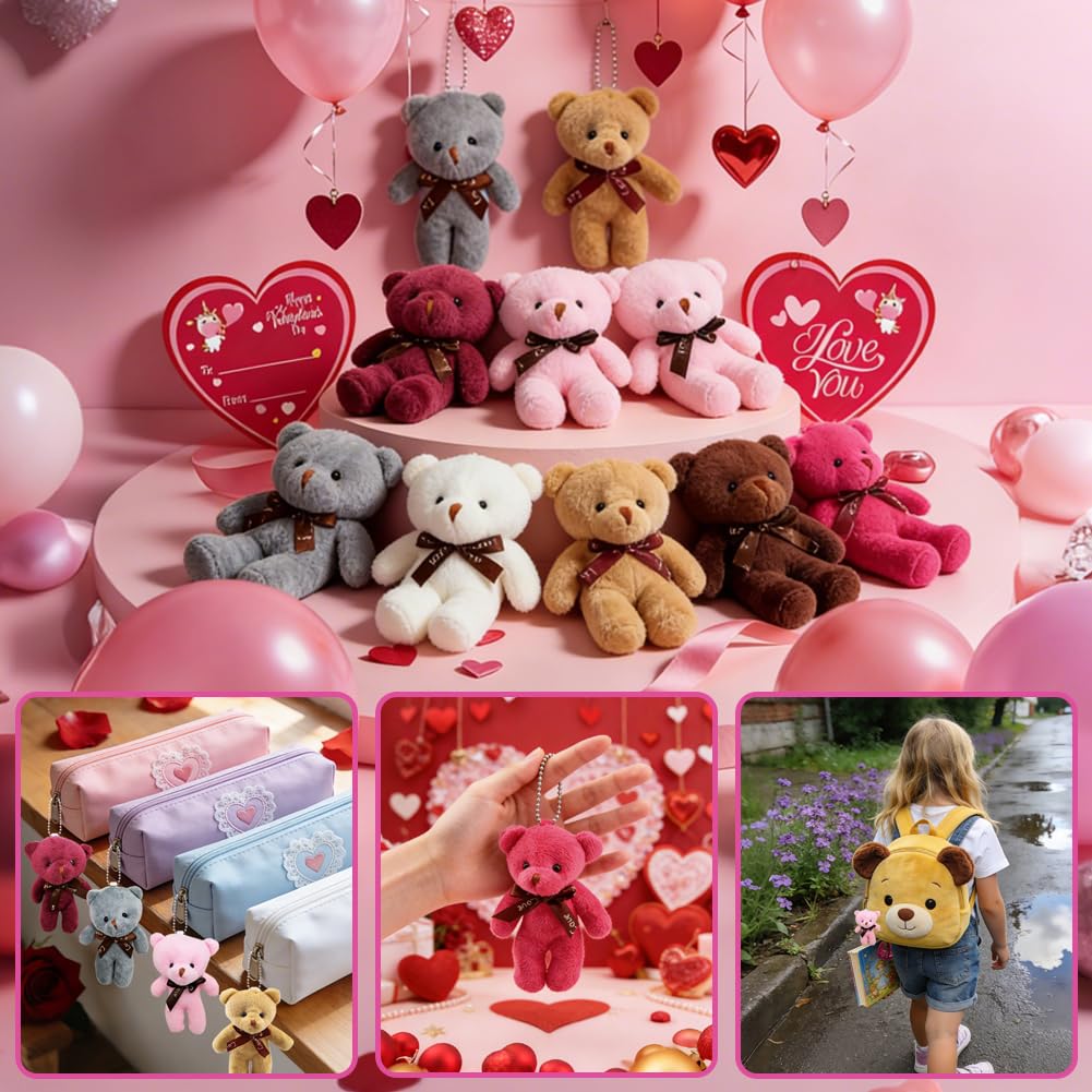 WODMAZ 28-Pack Valentines Plush Bear Keychains with Cards for Classroom Gifts