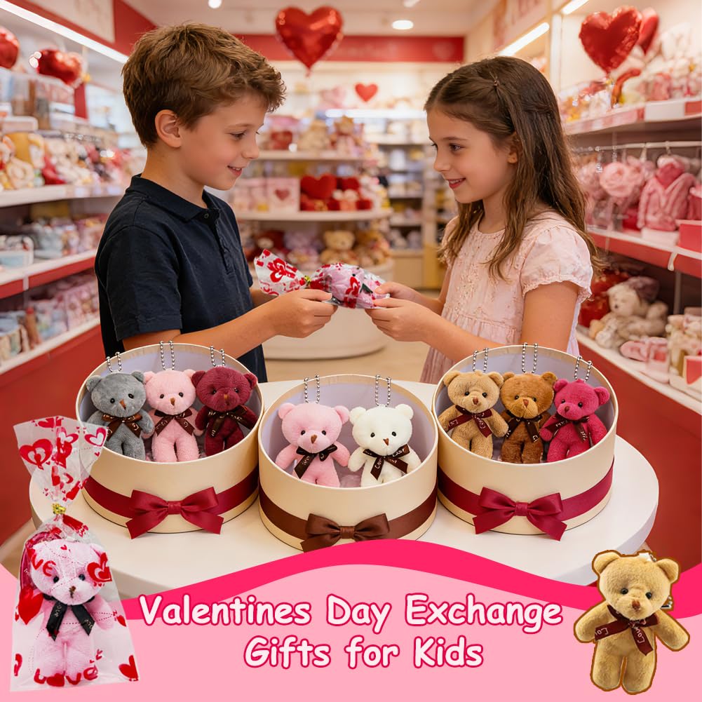 WODMAZ 28-Pack Valentines Plush Bear Keychains with Cards for Classroom Gifts