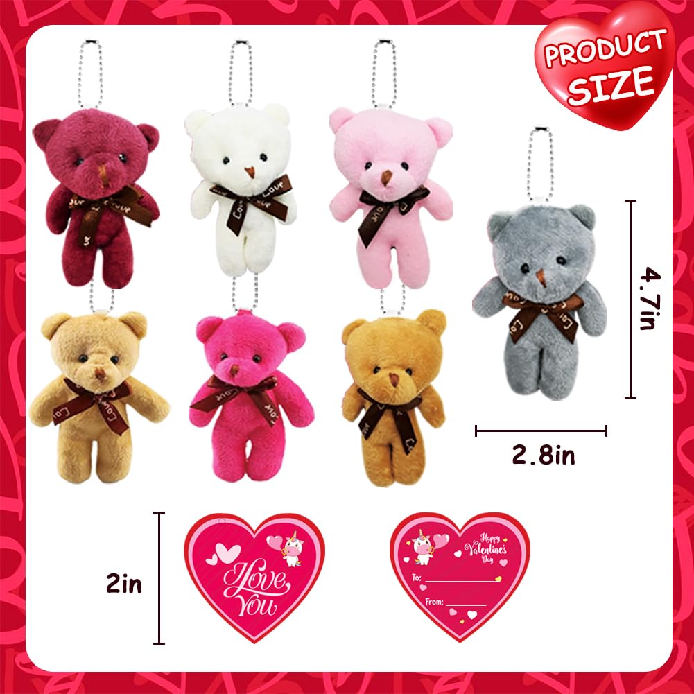 WODMAZ 28-Pack Valentines Plush Bear Keychains with Cards for Classroom Gifts