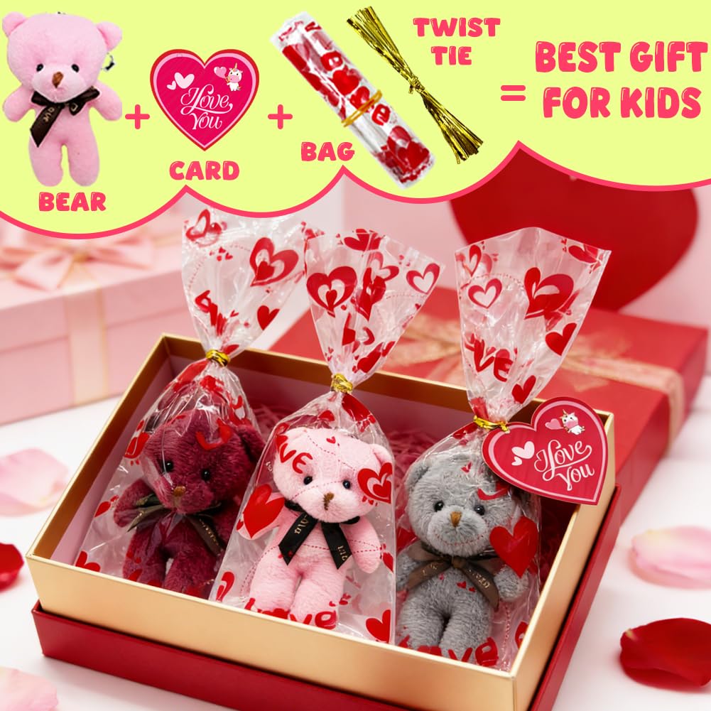 WODMAZ 28-Pack Valentines Plush Bear Keychains with Cards for Classroom Gifts