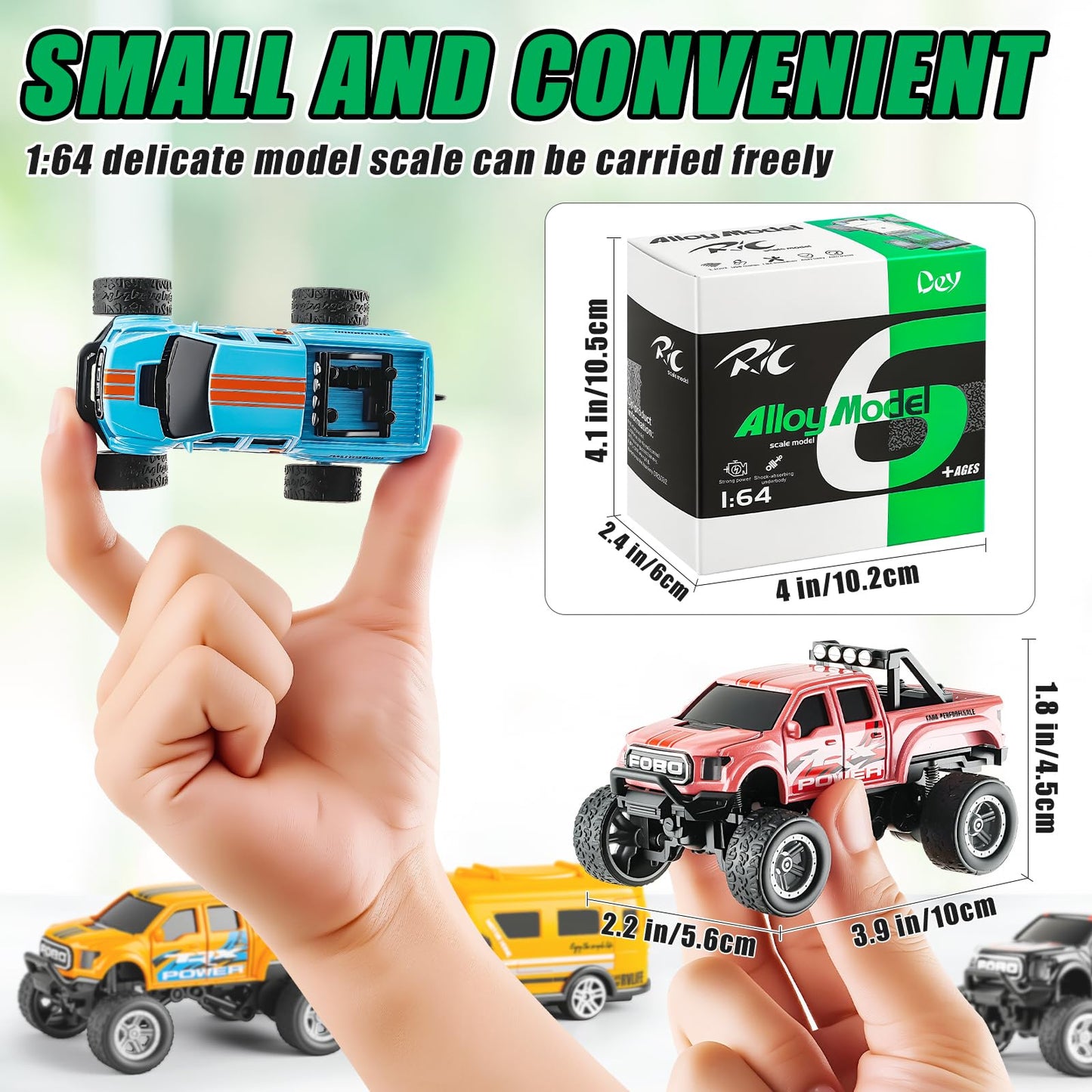 WOHEIHEI Power Monster Truck with Camping Trailer – 1:64 RC, LED Lights, 2.4GHz, 3-Speed (Blue)