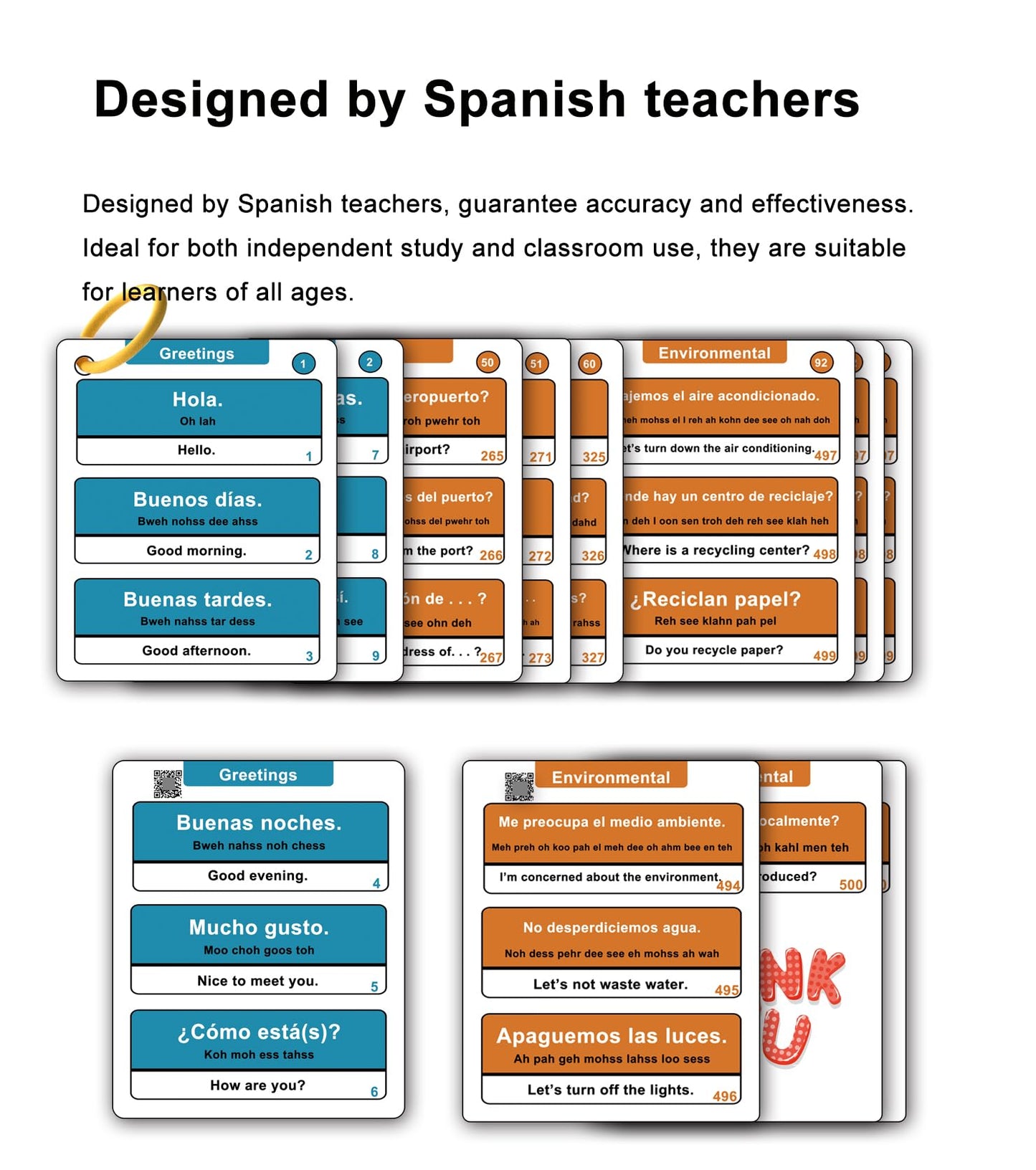 Woifish 500 Common Spanish Phrases Flash Cards for Beginners