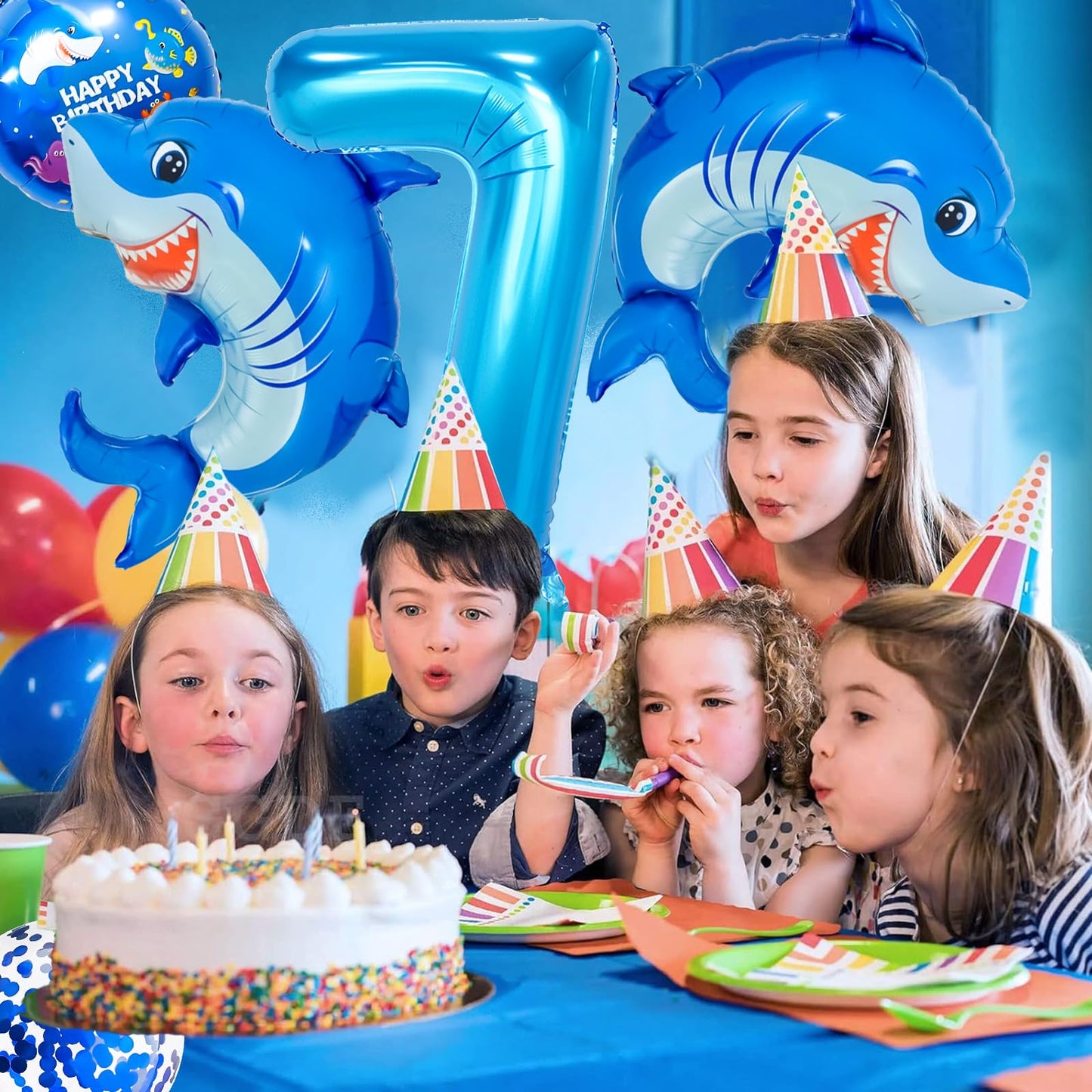Woizoeiy 40-Inch Shark Number 7 Balloon – Blue Giant Foil for Ocean Party Decor
