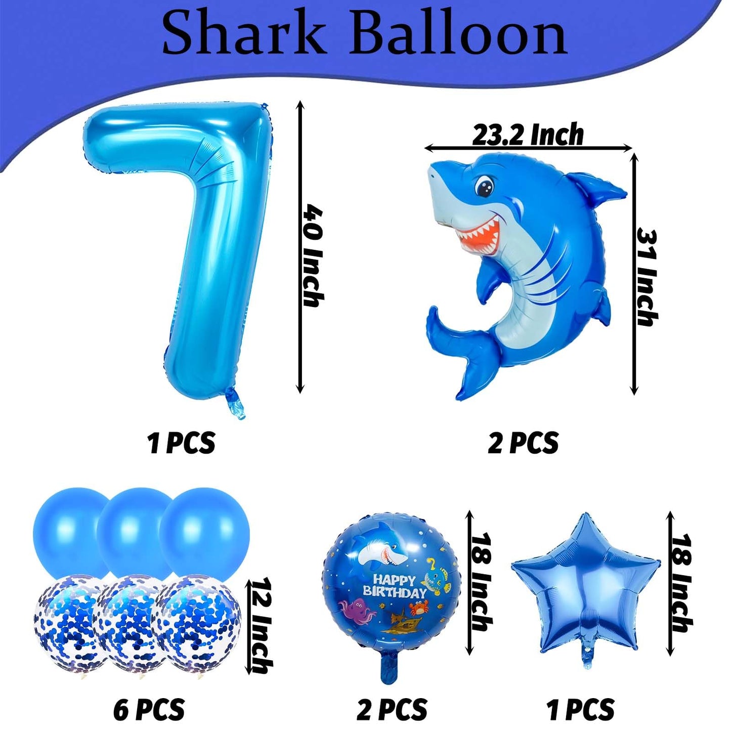 Woizoeiy 40-Inch Shark Number 7 Balloon – Blue Giant Foil for Ocean Party Decor