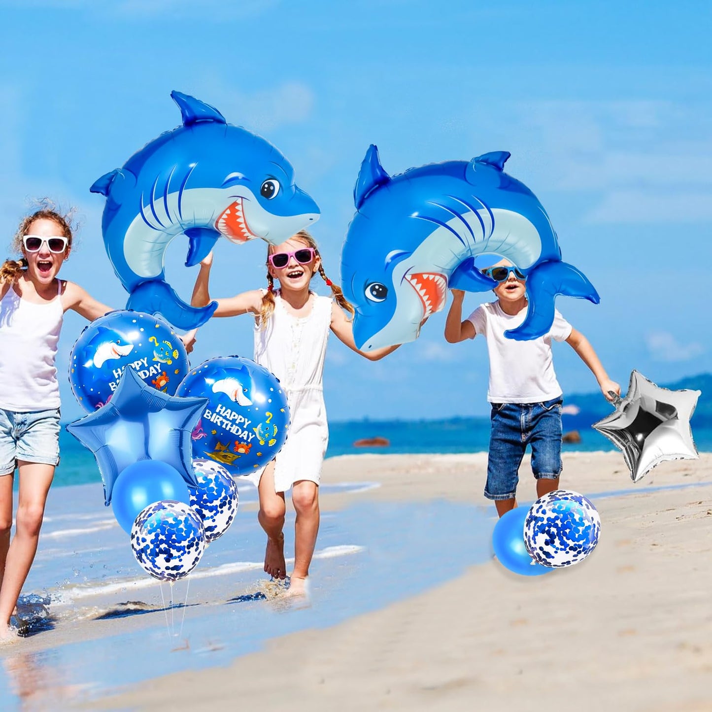 Woizoeiy 40-Inch Shark Number 7 Balloon – Blue Giant Foil for Ocean Party Decor