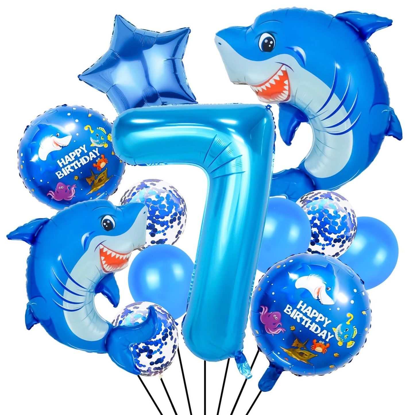 Woizoeiy 40-Inch Shark Number 7 Balloon – Blue Giant Foil for Ocean Party Decor