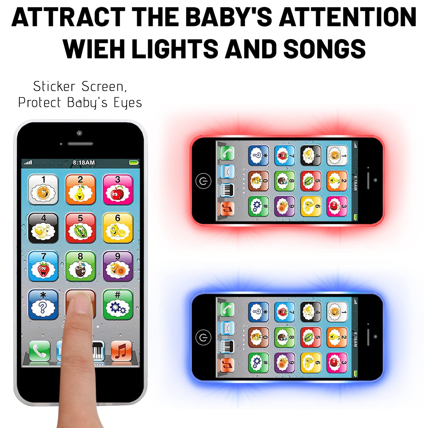 Wolmund Toy Learning Phone for Toddlers — 8 Modes & Dazzling Lights (1–3y)