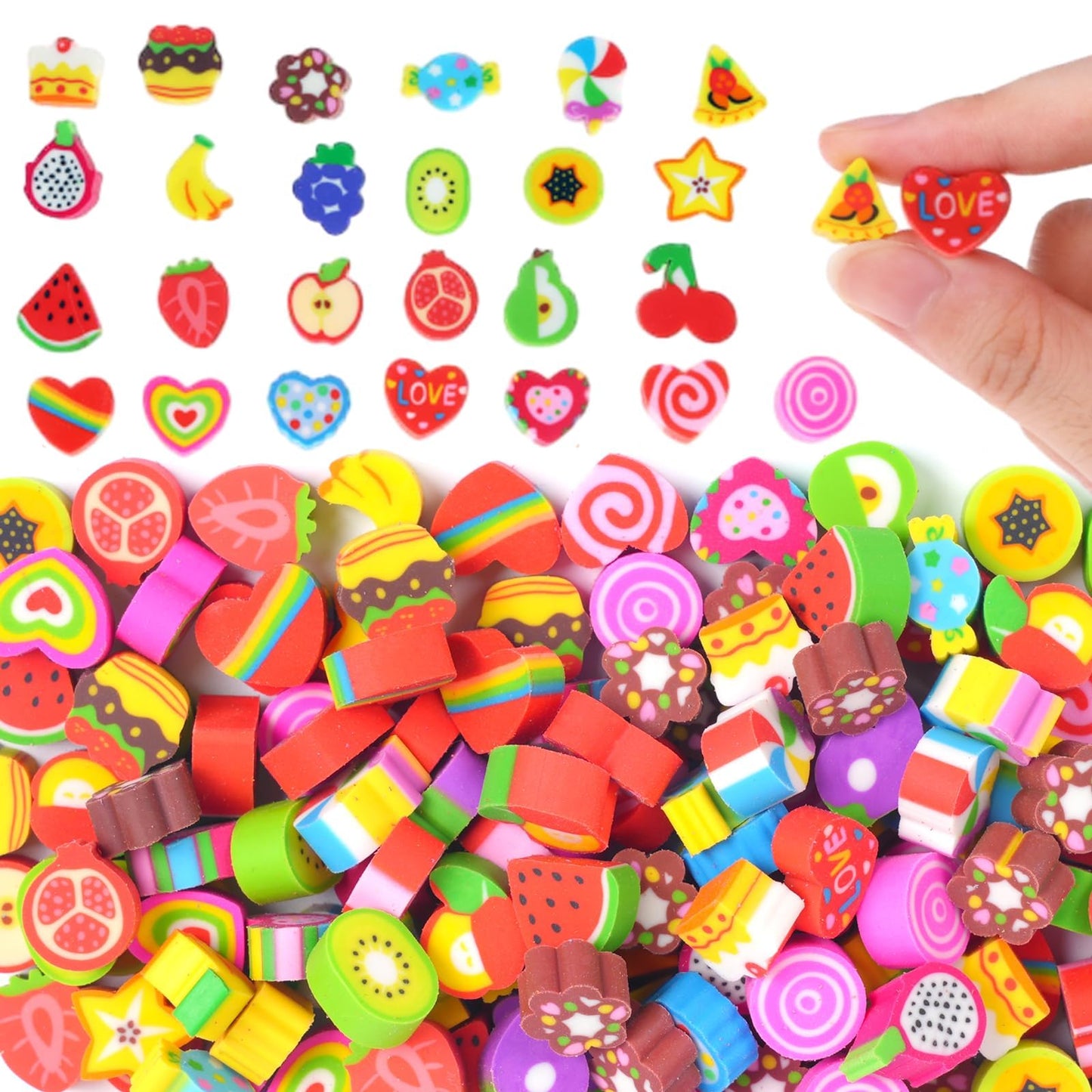 Wolpark Food Heart Mini Erasers – 170Pcs Bulk for Kids, Desk Rewards & Party Favors
