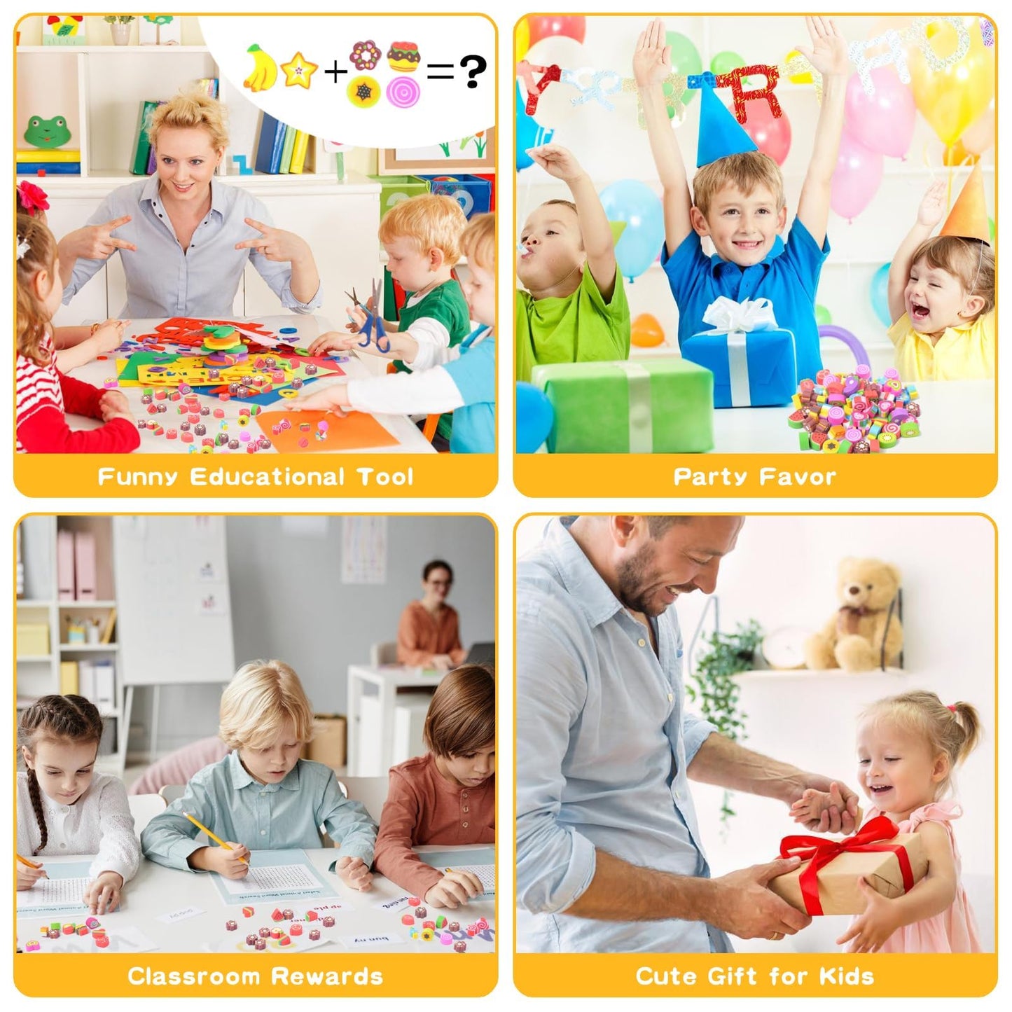 Wolpark Food Heart Mini Erasers – 170Pcs Bulk for Kids, Desk Rewards & Party Favors
