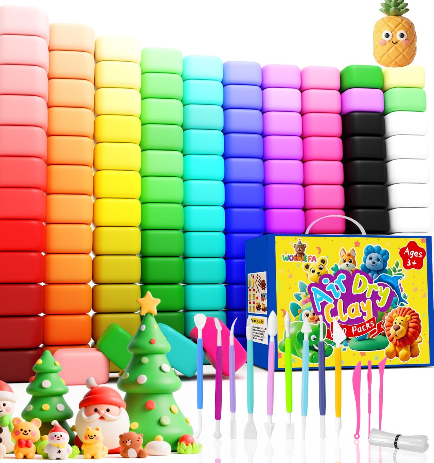 Wolwefa Air Dry Clay for Kids — 120 Packs, 100 Colors, Non-Sticky Foam Clay with Tools (Ages 3+)