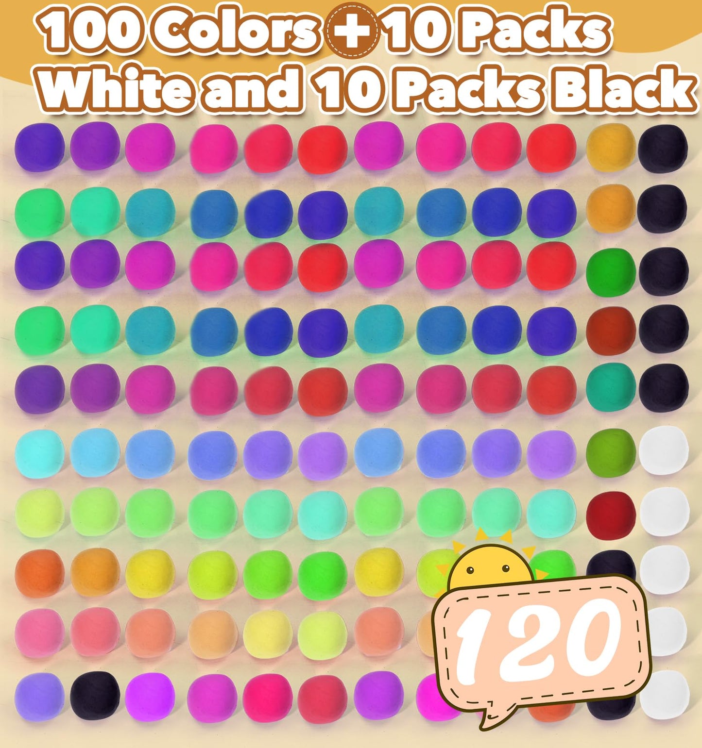 Wolwefa Air Dry Clay for Kids — 120 Packs, 100 Colors, Non-Sticky Foam Clay with Tools (Ages 3+)