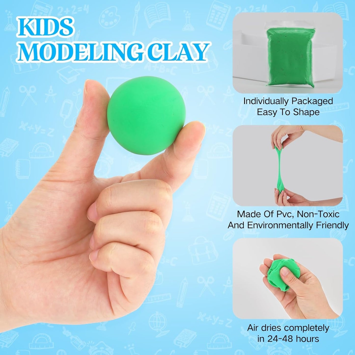 Wolwefa Green Air Dry Clay – 72 Pack Foam Clay for Arts & Crafts, Classroom Use