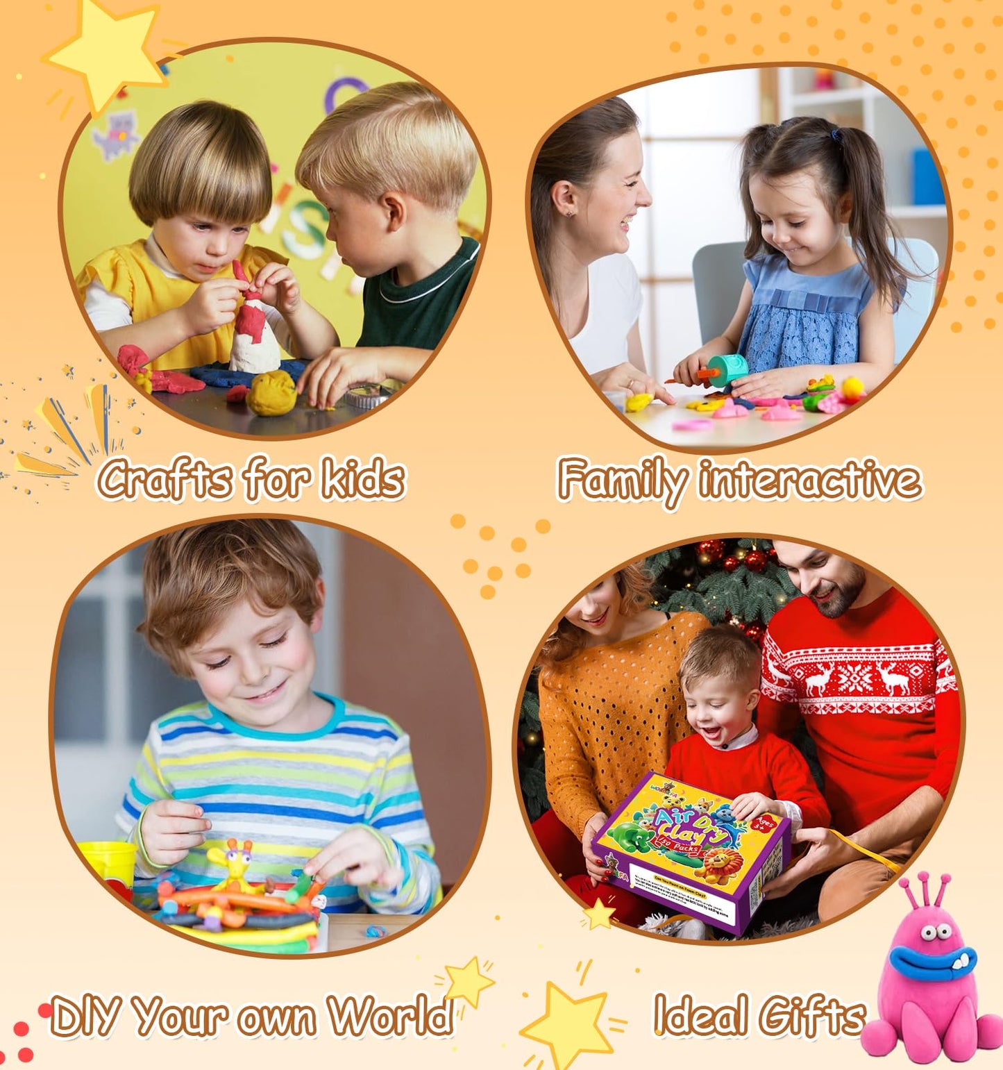Wolwefa Air Dry Clay for Kids — 120 Packs, 100 Colors, Non-Sticky Foam Clay with Tools (Ages 3+)