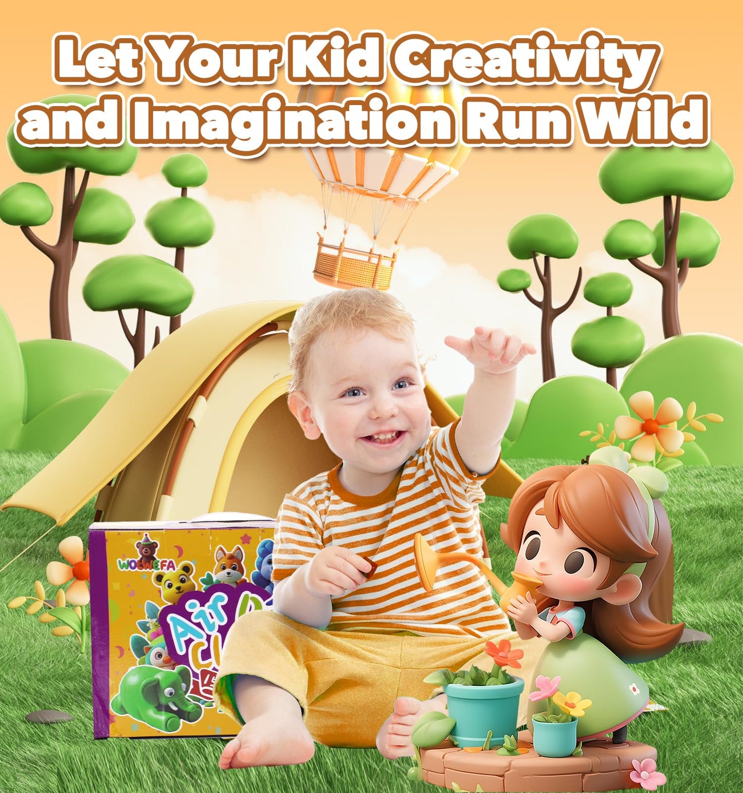 Wolwefa Air Dry Clay for Kids — 120 Packs, 100 Colors, Non-Sticky Foam Clay with Tools (Ages 3+)