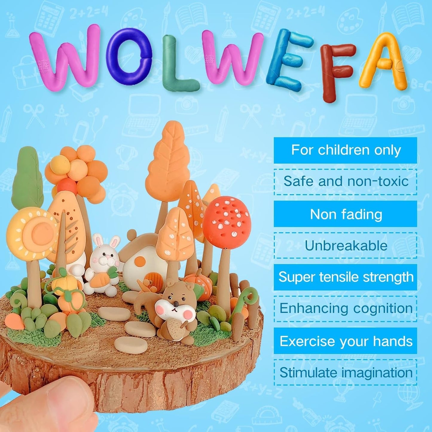 Wolwefa Air Dry Clay for Kids — 120 Packs, 100 Colors, Non-Sticky Foam Clay with Tools (Ages 3+)