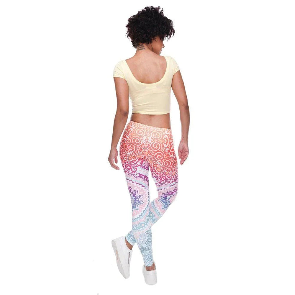 Women Fashion Legging Aztec Round Ombre Printing leggins Slim High Waist Leggings Woman Pants