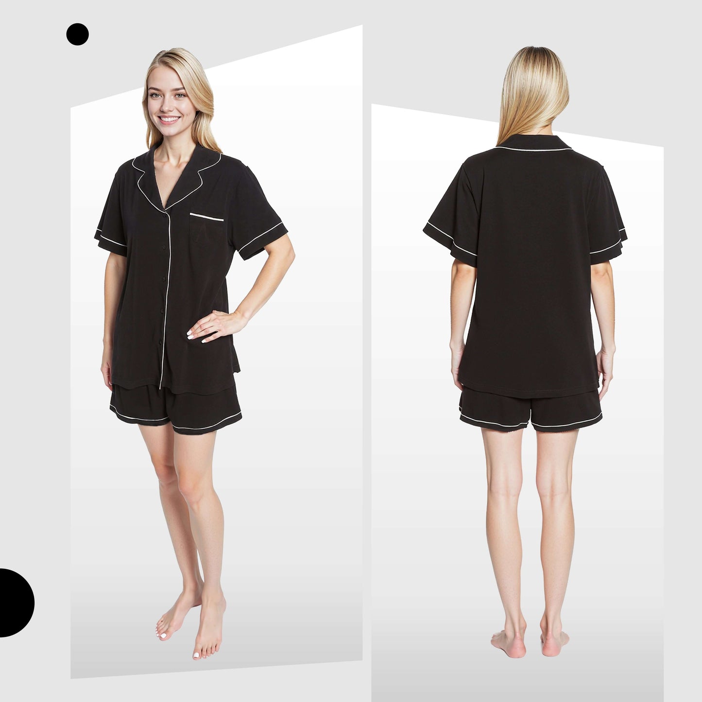 Daisy Dreamer Women's Black Short Pyjama Set Super Soft Sleepwear with Button Up Top