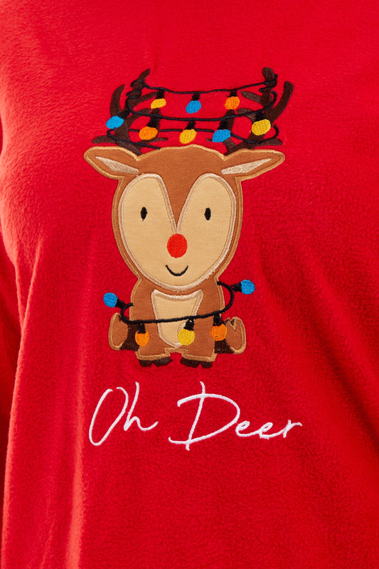 Women's Polar Fleece Pyjama Set with Festive Reindeer Pattern Ultra-Soft Winter Nights and Christmas Gifts Loungewear by Daisy Dreamer