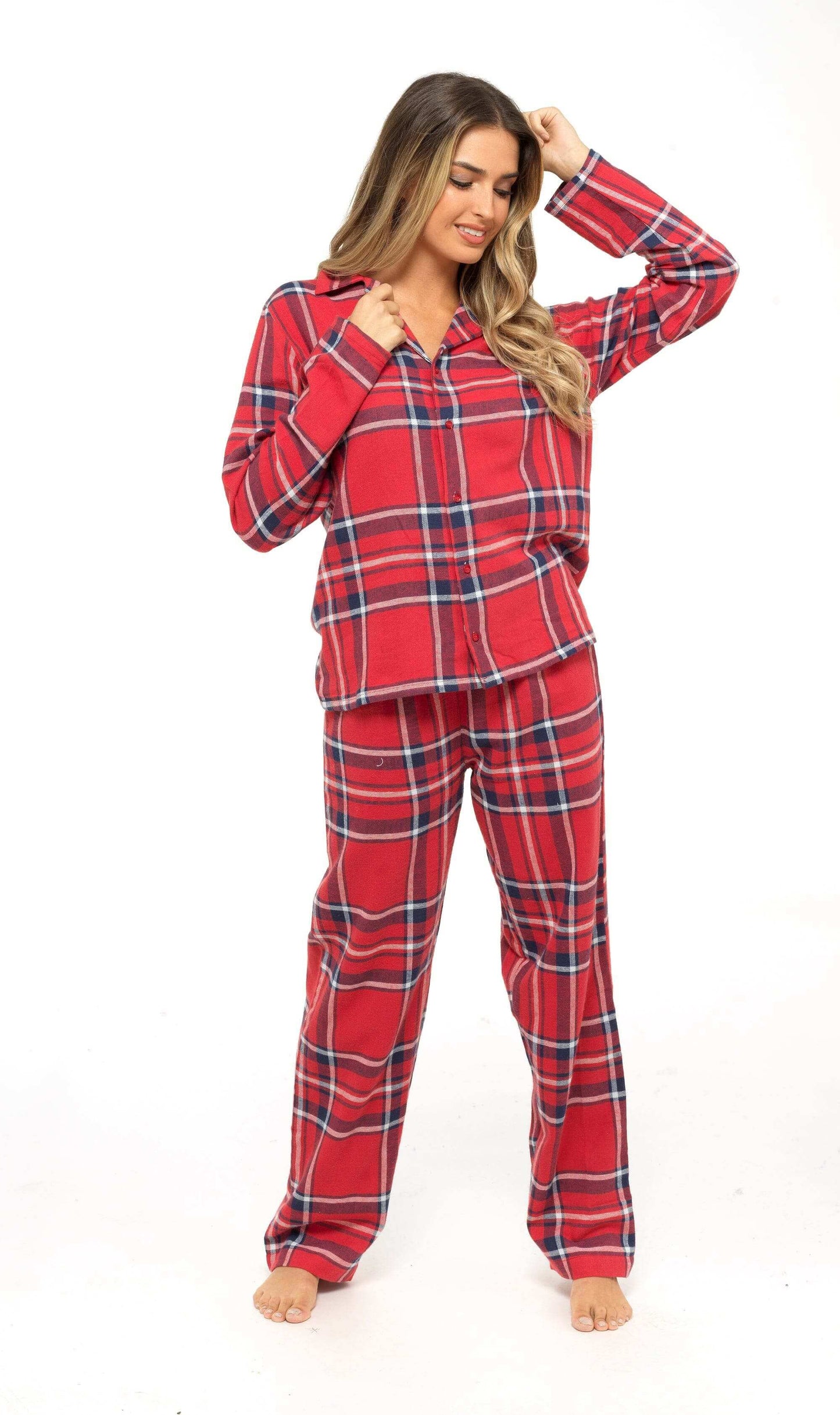 Daisy Dreamer Womens Flannelette Check Pyjama Set Soft Brushed Cotton Easy Care Super Soft Cosy Sleepwear